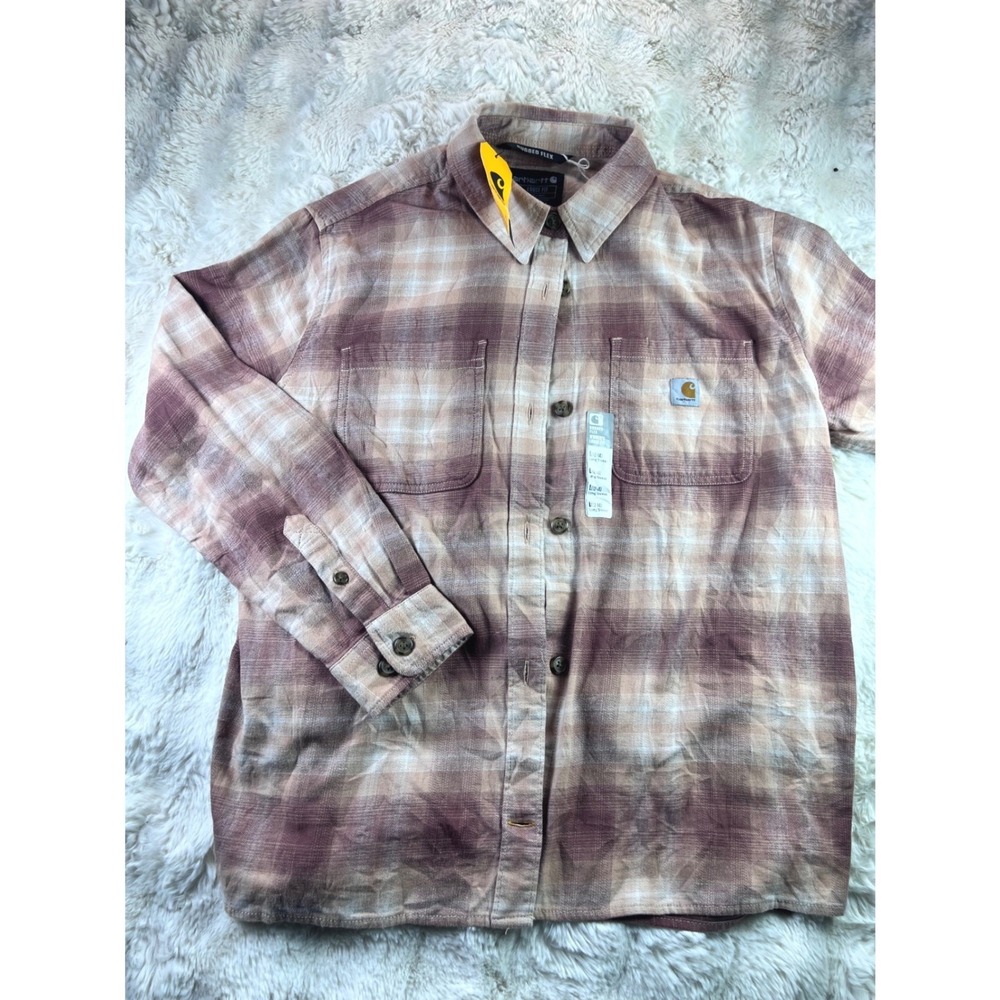 Carhartt Rugged Flex Loose NEW Fit Flannel Shirt Purple Plaid Womens Large   A24